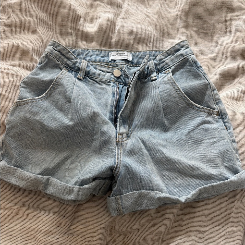 High-Waist Light Blue Denim Shorts